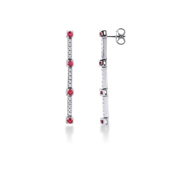 Pendientes en oro blanco de 18k con rubíes y diamantes alternados