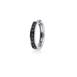 Pendiente mono aro en oro blanco 18k con diamantes negros y puntas brunidas