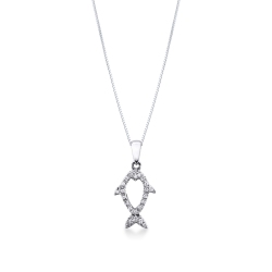 Collar oro blanco 18 quilates con colgante pez en diamantes