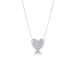 Collar con colgante corazón en oro blanco 18 kt con pavé diamantes