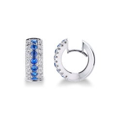 Pendientes aro en oro blanco 18k con zafiros azules