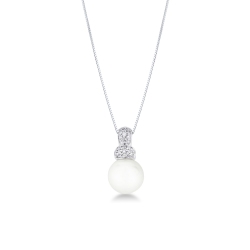 Collar en oro blanco 18k con diamantes perla natural cultivada