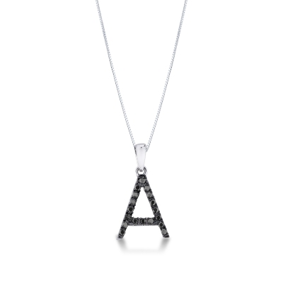 Pendentif lettre  A collier femme or blanc et diamants noir