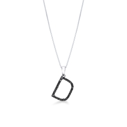 Collar con initial D de oro blanco y diamantes negros