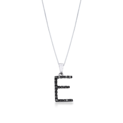Colgante con initial E oro blanco y diamantes negros