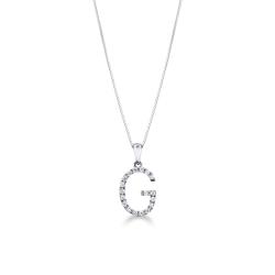 Collar con letra G en oro blanco de 18k con diamantes