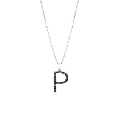 Colgante con initial P oro blanco y diamantes negros