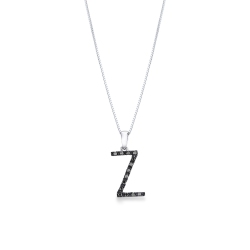 Collar con diamantes negros en oro blanco de 18k letra Z