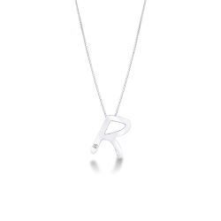 Collar oro blanco 18k letra R diamante
