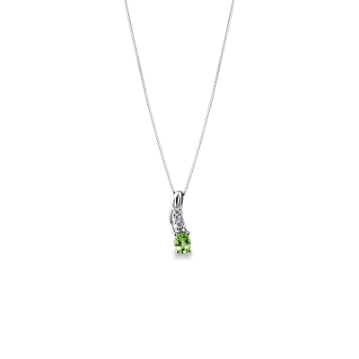 Colgante Oro Blanco 18k Peridoto Ovalado y Diamantes Talla Brillante