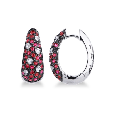 Pendientes de aro en oro blanco 18k con diamantes y rubíes