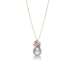 Collar de oro rosa de 18 quilates con diamantes y aguamarina en forma de gota
