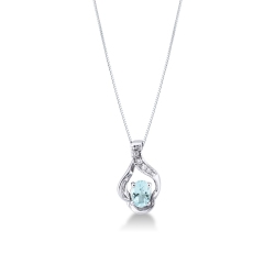 Collar colgante oro blanco 750 con aguamarina oval y diamantes