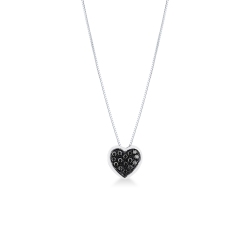 Collar de oro blanco 18k corazón con pavé diamantes negros