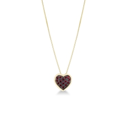 Collar oro amarillo 18k corazón con pavé brunido y rubíes