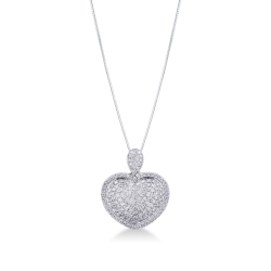 Colgante en forma de corazón de oro blanco de 18 kilates con pavé de diamantes