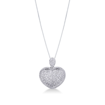 Colgante en forma de corazón de oro blanco de 18 kilates con pavé de diamantes