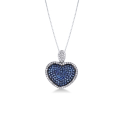 Collar con colgante corazón en oro blanco 18k y zafiros azules