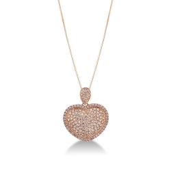 Collar en oro rosa de 18k con colgante de corazon y diamantes