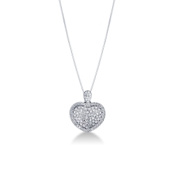 Collar oro blanco 18k con colgante de corazón y diamantes