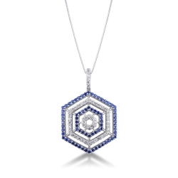 Collar en oro blanco 18 quilates con zafiros azules y diamantes