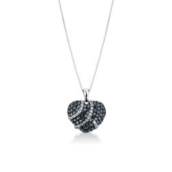 Collar corazón pavé en oro blanco de 18k con diamantes negros y blancos