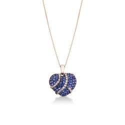Collar corazón en oro rosa 18k con zafiros azules y diamantes