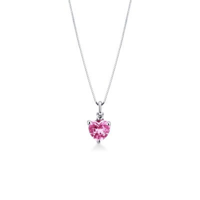 Collier en or blanc 18K avec pendentif cœur en saphir rose et diamant