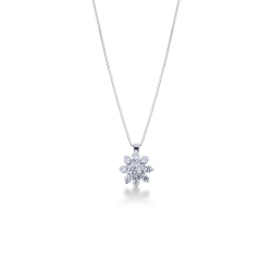 Collar Flor en Oro Blanco 18k con Diamantes