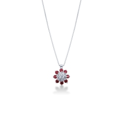 Collar en oro blanco 18k con forma de flor con diamantes y rubies