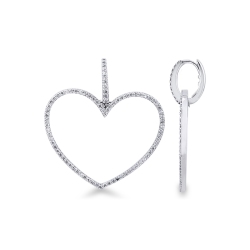 Orecchini a cuore in oro bianco 18k con Diamanti, 3,5x3 cm
