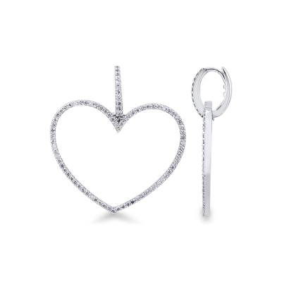 Orecchini a cuore in oro bianco 18k con Diamanti, 3,5x3 cm