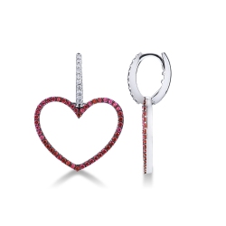 Pendientes corazón en oro blanco 18k con rubíes y diamantes