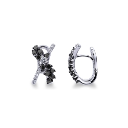 Pendientes cruzados en oro blanco de 18k con diamantes negros
