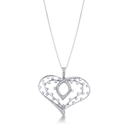 Colgante Corazón Diseño Fantasía y Diamantes Oro Blanco 18k