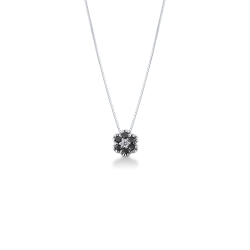 Collar en oro blanco de 18k con flor en diamantes negros y blancos