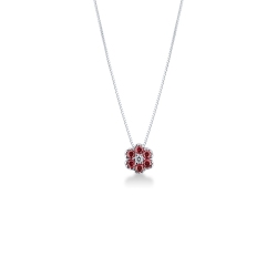 Collar con colgante ilusion en oro blanco 18k con diamante y rubies