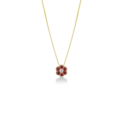 Collar colgante flor oro amarillo 18k con diamante y rubies