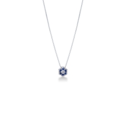 Collar en oro blanco 18k flor diamante y zafiros azules