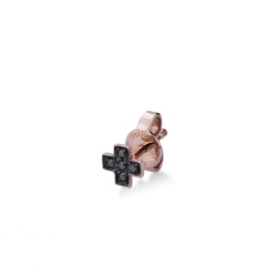 Botón en oro rosa de 18k con cruz de diamantes negros y puntas brunidas