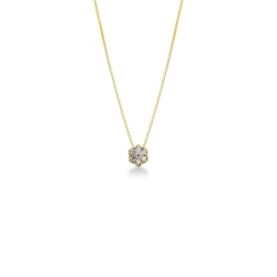 Collar en oro amarillo 18k con colgante de flor y diamante