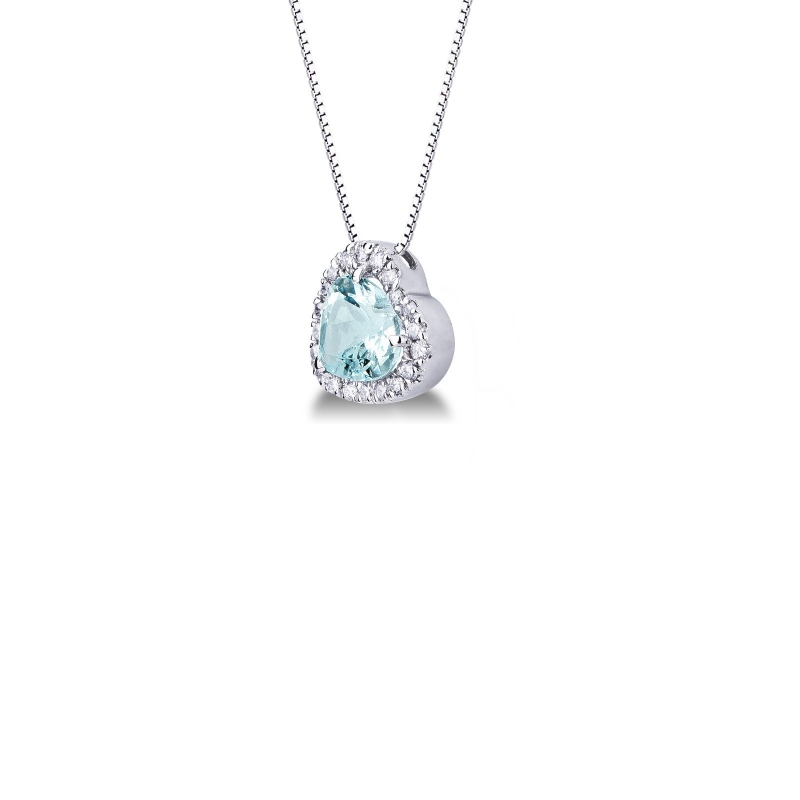 Collar colgante corazón de aguamarina con halo de diamantes en oro blanco 18k Collar colgante corazón de aguamarina con halo de diamantes en oro blanco 18k