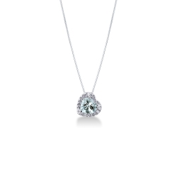 Collar colgante corazón de aguamarina con halo de diamantes en oro blanco 18k