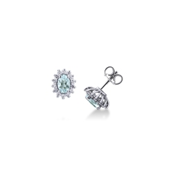 Pendientes en Oro Blanco 18k con Aguamarinas Ovaladas y Diamantes