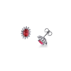 Pendientes halo de oro blanco 18 quilates con Rubíes y diamantes