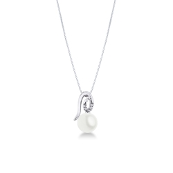 Collar en oro blanco de 18k con diamantes y perla