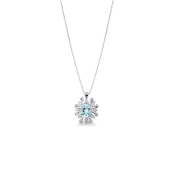 Colgante cadena de oro blanco de 18K con aguamarina y diamante