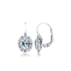 Pendientes halo de oro blanco de 18 quilates con una aguamarina y diamantes