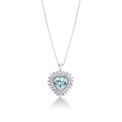 Collar colgante corazón oro blanco 750 aguamarina y doble fila de diamantes