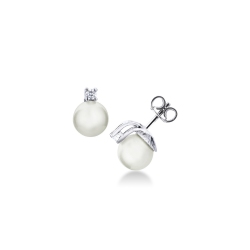 Pendientes diamantes y perla Oro 18K